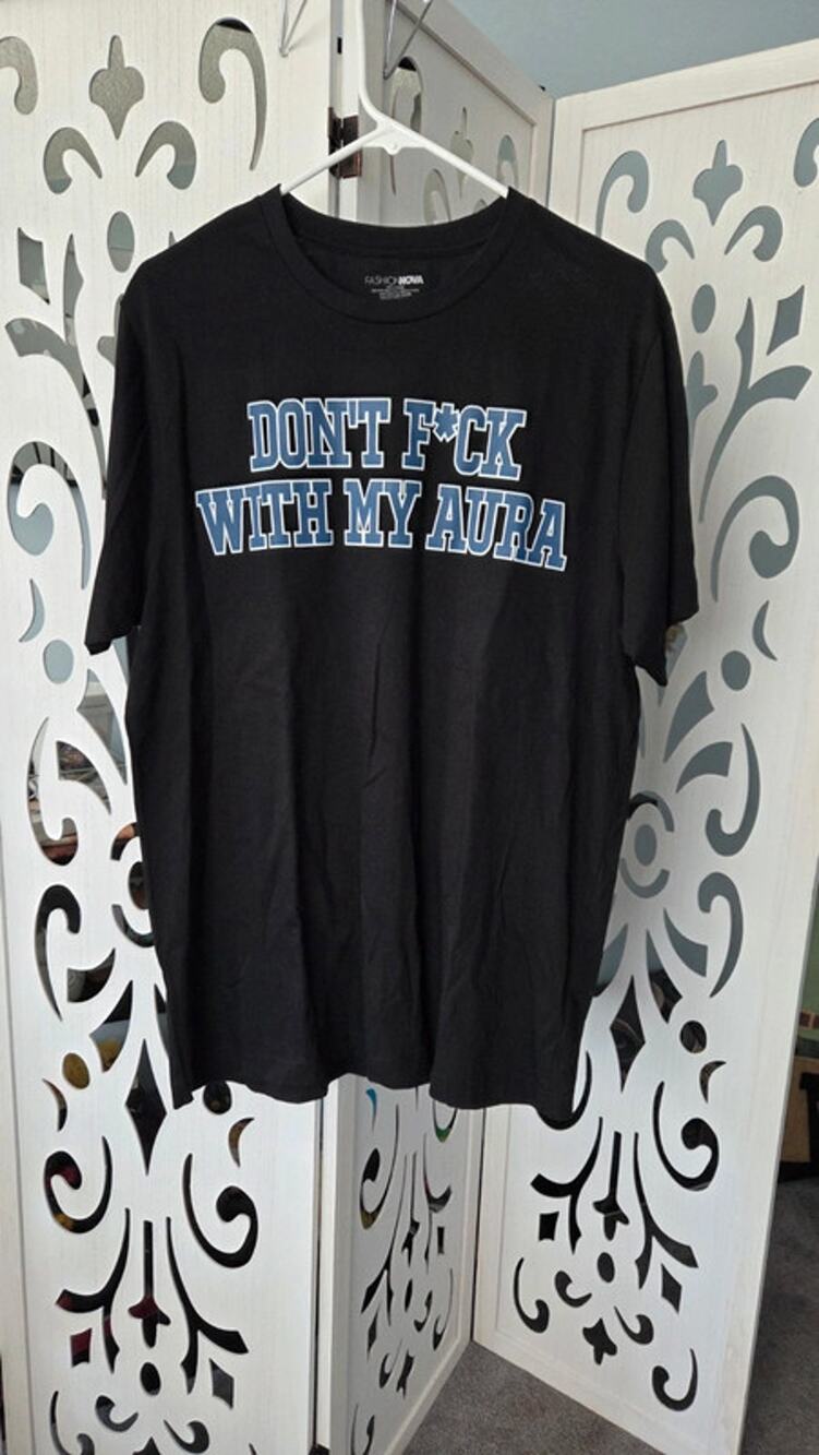 Fashion Nova Don't Fck With My Aura Graphic Tee Black Shirt Small NWOT